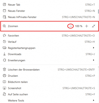 Einstellungen Zoom im Browser