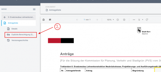 Screenshot Explizite Berechtigung